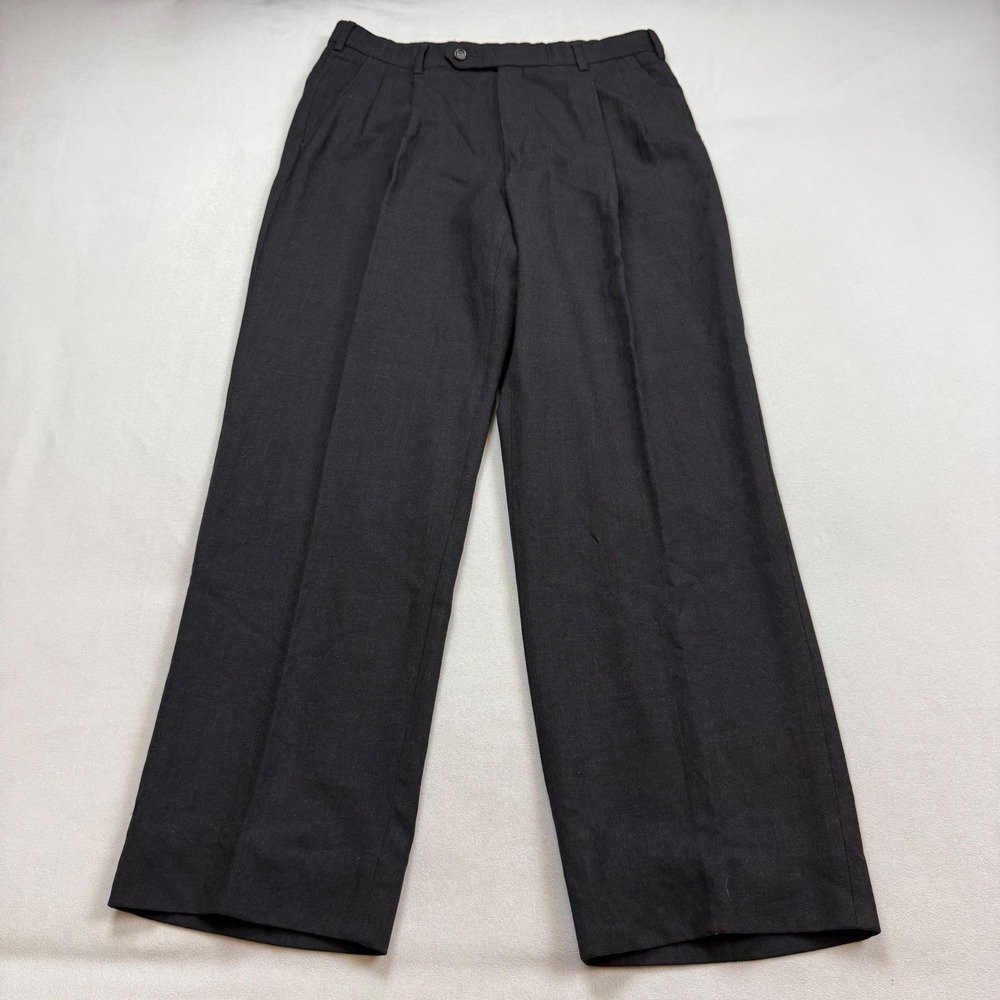 Brooks Brothers Mens 33x30 Wool Pleated Dress Pants Charcoal Black Made in Italy